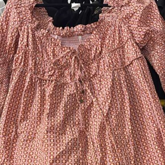 Free People Babydoll Mini Dress XS | Puff Sleeve Peasant Print - Picture 6 of 8